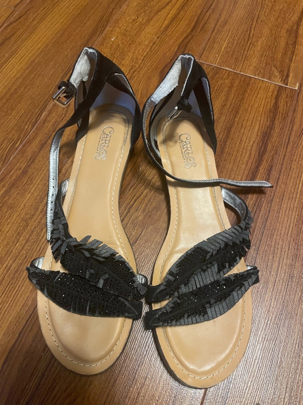 Carlos by Carlos Santana Black Leaf Accent Ankle-Strap Sandals
